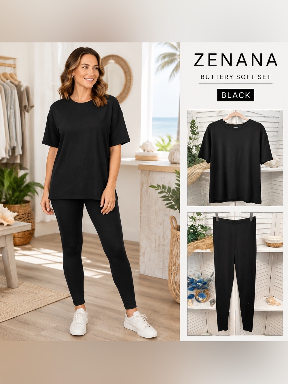Zenana Outfitters Black Butter Soft Legging & Tee Set